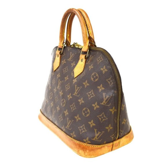 LOUIS VUITTON LV Logo Alma Hand Bag Monogram Leather Brown France M51130 31JF780 - Picture 7 of 10